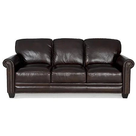 Dark Brown Leather Sofa with Nailhead Trim